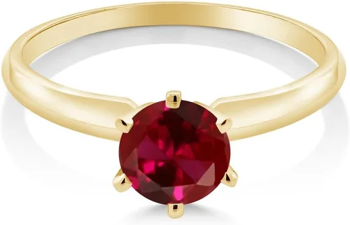 Vista 2 de Anillo de compromiso solitario con piedra preciosa redonda de oro amarillo de 14 quilates de 0.236 in para mujer Ajuste clásico de 6 puntas