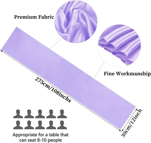 Vista 2 de 10-Pack Lavender 12 x 108 inches Long Premium Satin Table Runner Lavanda