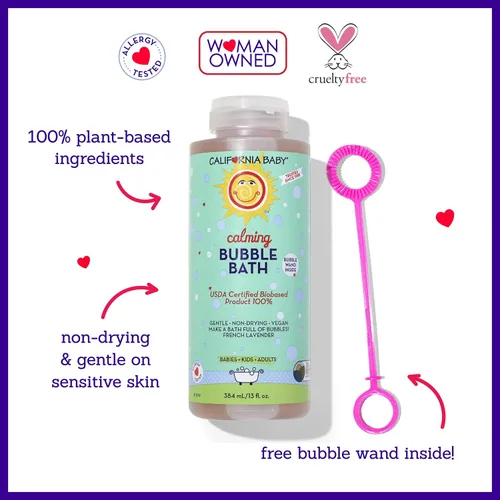 Vista 3 de California Baby Calming Lavender Bubble Bath 100% Plant-Based Kids Bubble Bath Gentle Baby Bubble Bath Free Bubble Wand 384 mL / 13oz