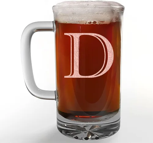 Vista 58 de Taza de cerveza de vidrio con monograma grabado de 16 onzas (letra A), regalos de cerveza personalizados de la A a la Z para hombres, Día del Padre