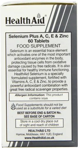 Vista 4 de Health Aid Selenio Plus (Vitaminas A, C, E y Zinc) 60 Tabletas