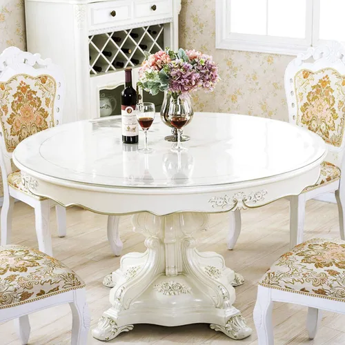 Vista 3 de Protector redondo de plástico transparente de 36 pulgadas de diámetro para mesa de comedor, cubierta de mantel de PVC, mantel de vinilo