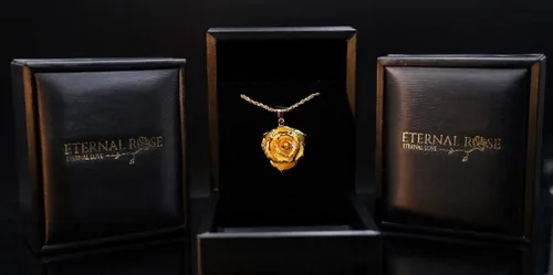 Vista 3 de Eternal Rose Collar - Collar con colgante de rosa sumergida en oro de 24 quilates para mujer - Regalo para ella