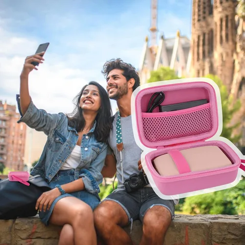Vista 9 de co2CREA - Carcasa rígida para impresora Fujifilm Instax Mini Link 3, 2 y 1, color rosa Almacenamiento portátil, espacio para cable de carga
