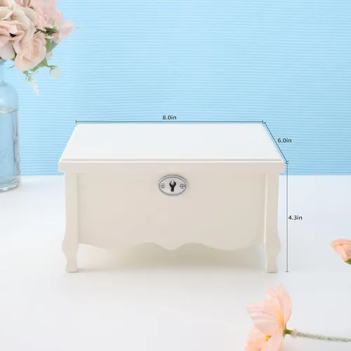 Vista 7 de Joyero musical de bailarina grande con patas blancas con espejo y cerradura para niñas, organizador de joyas para niños, caja musical