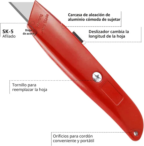 Vista 5 de DIYSELF Paquete de 2 cuchillos utilitarios, cortador retráctil, resistente (rojo) Heavy-Duty Box Cutters, Razor Blade Cardboard Knife for Cartons