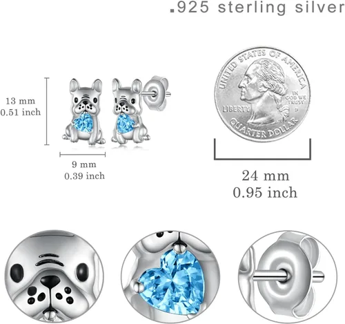 Vista 4 de Aretes de perro para mujer, plata de ley 925, diseño de bulldog francés, joyería de perro de animales, regalos para hija, nieta, niñas y mujeres
