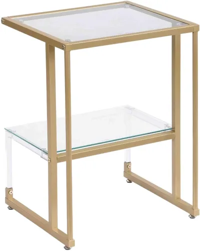 Vista 6 de Mesa auxiliar de sofá de 2 niveles, mesa auxiliar con estantes de vidrio acrílico y marco de metal