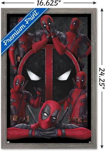Vista 3 de Trends International Marvel Deadpool Legacy - Póster de collage de pared, 22.4 pulgadas de largo x 14.7 pulgadas, versión enmarcada de madera