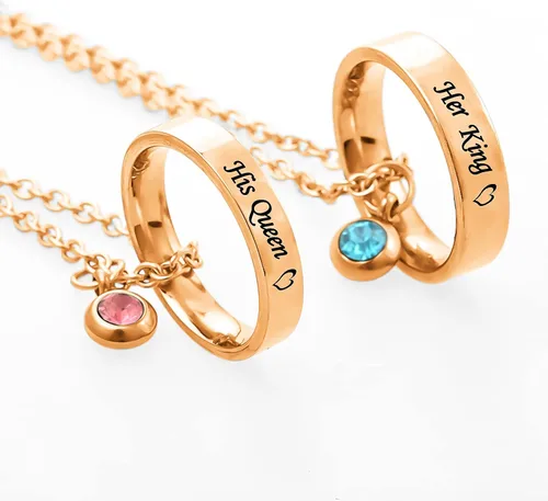 Vista 3 de MJartoria collares a juego para parejas, para él y ella, dijes de anillo grabados, con diamantes de imitación, regalo para novio y novia