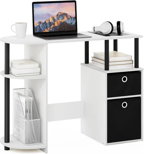 Vista 8 de Furinno Jaya Simplistic - Escritorio de estudio para computadora, americano/cromo/negro