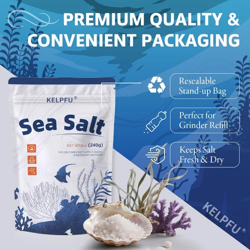 Vista 7 de Recambio de sal marina gruesa australiana para molinillo – Premium sin yodar y sin refinar – Granos crujientes puros para molinos, cocina y acabado