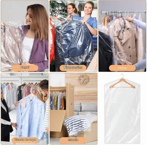 Vista 7 de Bolsas de ropa para colgar ropa, 90 bolsas de limpieza en seco, bolsas de limpieza en seco de plástico transparente de 35.4 pulgadas, cubierta