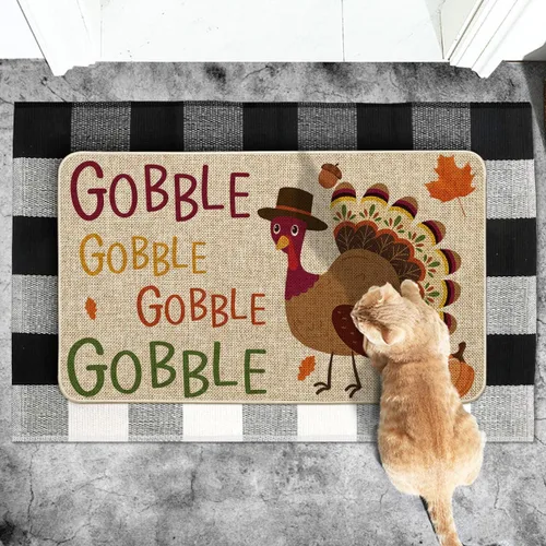 Vista 5 de Artoid Mode Gobble - Felpudo decorativo de pavo, estacional de otoño, Acción de Gracias, fiesta, de bajo perfil, tapete para interiores