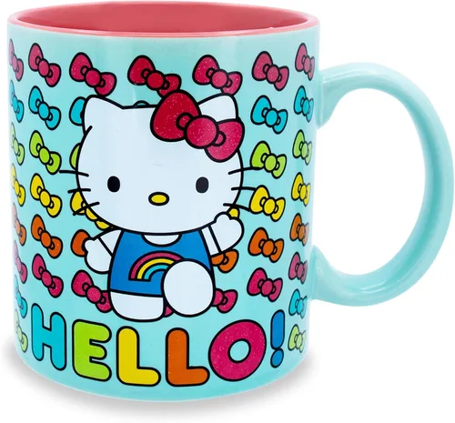 Vista 7 de Silver Buffalo Sanrio Hello Kitty Rainbow Bows, taza de cerámica, 20 onzas
