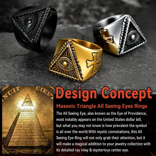 Vista 3 de FaithHeart Anillo de ojo de Dios para hombres y mujeres, acero inoxidable, chapado en oro de 18 quilates, anillos personalizados, Acero inoxidable
