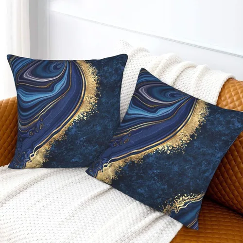 Vista 6 de Fiokroo Juego de 2 fundas de almohada con textura de mármol azul, fundas de almohada cuadradas para sofá, dormitorio, sala de estar, automóvil, 18 x