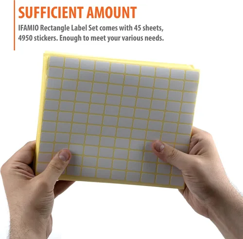 Vista 3 de Paquete de 4950, 45 hojas de etiquetas rectangulares blancas pequeñas calcomanías en blanco autoadhesivas para oficina, hogar, suministros