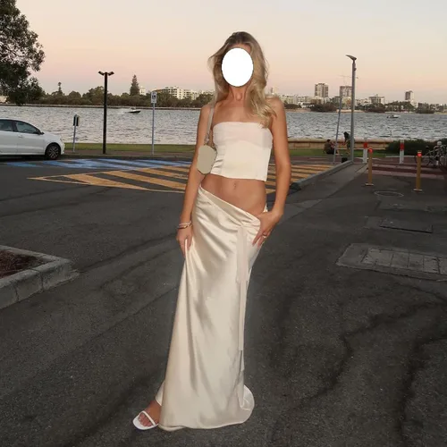 Vista 5 de Conjuntos de falda para mujer, 2 piezas, sin mangas, sin espalda, ombligueras, cintura alta, bodycon, maxi faldas, Y2K, fiesta, club