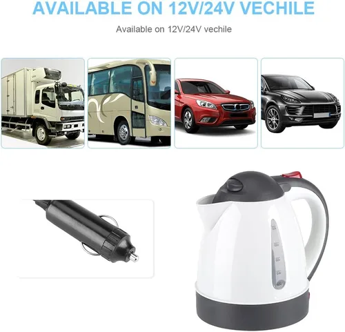 Vista 6 de Fdit Hervidor eléctrico portátil para automóvil, viaje por carretera, encendedor de cigarrillos DC12V/24V agua calentada, té, café, caldera, apagado