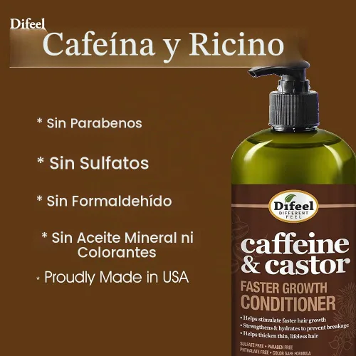 Vista 4 de Difeel Acondicionador de cafeína y ricino para un crecimiento más rápido del cabello, 33.8 oz.