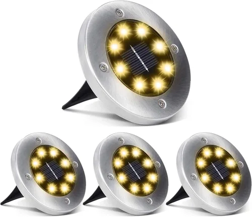 Vista 10 de Aogist Luces solares de suelo, luces LED de disco de jardín, iluminación de paisaje al aire libre para césped, patio, camino, terraza, pasarela