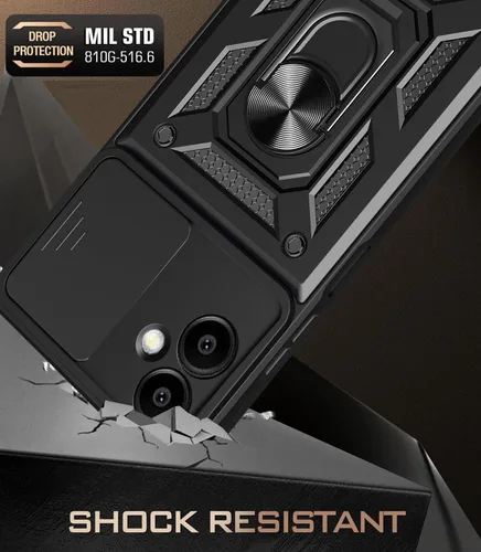 Vista 3 de Funda para Samsung Galaxy A06-4G con [2 unidades] Protector de pantalla de vidrio templado, para Galaxy A06 resistente [grado militar], con soporte