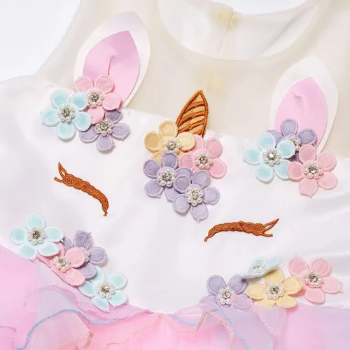 Vista 3 de QPANCY Vestidos de unicornio para niñas, trajes de concurso de princesa, diadema y ala a juego