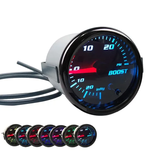 Vista 8 de 2" 2.047 in 7 ajuste de color Turbo Boost Gauge con manual universal 0-30PSI en kit de controlador de refuerzo de cabina