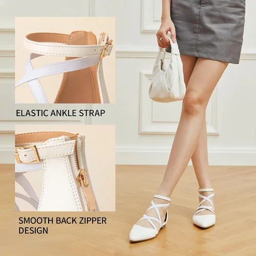 Vista 3 de Trary Zapatos planos negros para mujer, zapatos planos para mujer, zapatos Mary Jane para mujer, zapatos planos de ballet, zapatos planos con punta