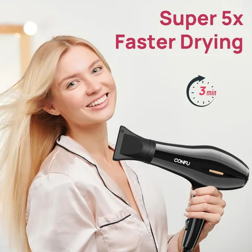 Vista 4 de CONFU Secador de pelo, secador de pelo profesional iónico con difusor para mujeres y hombres, secado rápido 5X, potente y silencioso para un peinado