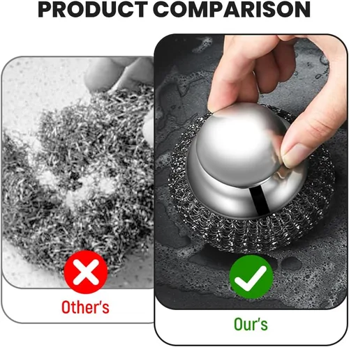 Vista 5 de Depurador de lana de acero con asa, limpiador de platos de acero inoxidable resistente para limpiar platos, ollas de hierro, estufas, fregadero