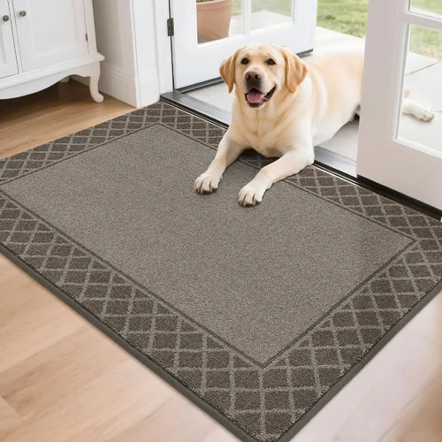 Vista 23 de BEQHAUSE Tapete para puerta atrapador de suciedad, antideslizante, absorbente, de bienvenida, de bajo perfil, lavable, para patas fangosas, entrada