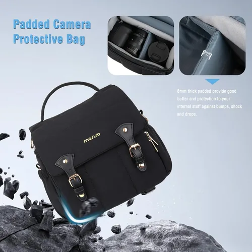 Vista 3 de MOSISO Bolsa pequeña para fotógrafos, bolsa de hombro para cámara DSLR/SLR, bolsa de hombro acolchada con solapa cruzada para fotografía para mujer