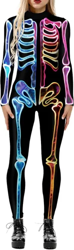 Vista 4 de Disfraz de Halloween para mujer, diseño de calavera con estampado 3D, diseño de calavera Multicolor