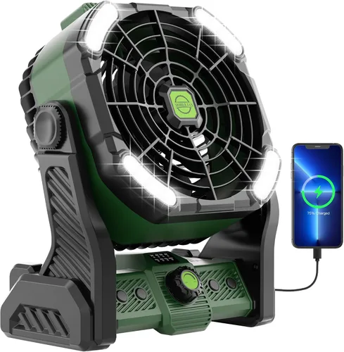 Vista 11 de Ventilador alimentado por batería, ventilador sin frío de 20000 mAh, ventilador recargable portátil, ventilador de campamento de rotación de 270°