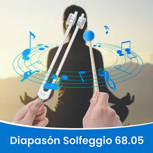 Vista 2 de 68.05 Solfeggio Tuning Fork para curación, con bolsa de martillo