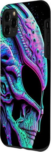 Vista 26 de iPhone 13 Pro Trippy Vaporwave Alien Head Skull Dripping Paint UFO Art Case