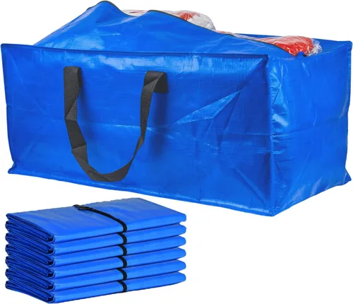 Vista 7 de Juego de 4 bolsas de mudanza extragrandes resistentes, de plástico reutilizable XL, bolsas de almacenamiento con correas de mochila y asas fuertes
