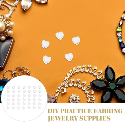 Vista 4 de EXCEART 100 piezas de aretes de silicona con forma de corazón, repuesto en forma de corazón, tapón trasero de goma para aretes