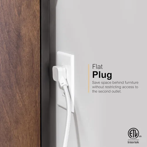 Vista 6 de GE SurGE - Tira de alimentación protectora con puertos USB, cable de extensión trenzado de 3 pies, 1060 julios, extensor de 4 tomas, 1 USB-A, 1
