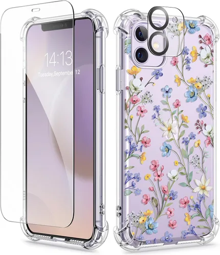 Vista 111 de GVIEWIN - Funda para iPhone 11 con protector de pantalla + protector de lente de cámara, cubierta protectora transparente suave de poliuretano