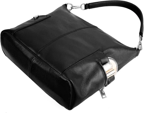Vista 4 de YALUXE Bolso de hombro de cuero de vaca suave con múltiples bolsillos para mujer, color negro, Negro