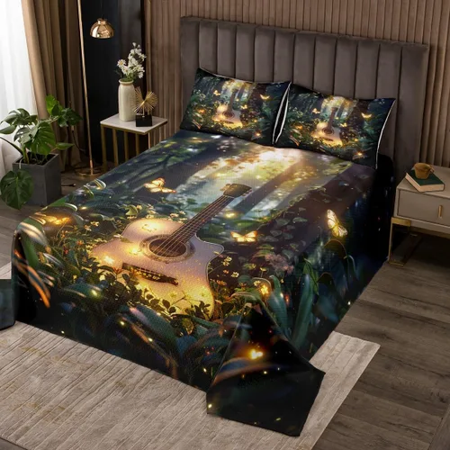 Vista 19 de Homewish Colcha de guitarra roja tamaño individual, juego de ropa de cama de música Hip Pop para decoración de habitación de niños y niñas, juego