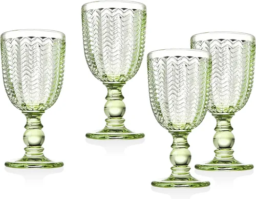 Vista 4 de Godinger Vaso de vidrio de sarga para vino blanco, color verde esmeralda, juego de 4
