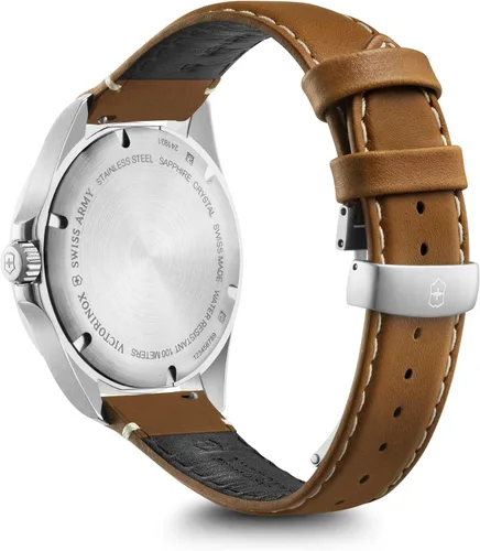 Vista 4 de Victorinox FieldForce Classic GMT, esfera blanca, correa de cuero marrón, Blanco