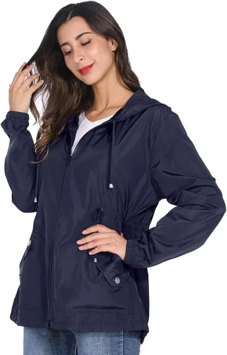 Vista 4 de JTANIB Chubasquero para mujer mezcla de colores ligera impermeable rompevientos con capucha