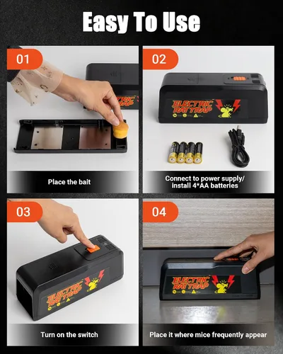 Vista 8 de Trampa eléctrica para ratas para el hogar, choque de alta potencia, diseño higiénico sin tacto, eliminador de roedores seguro y silencioso