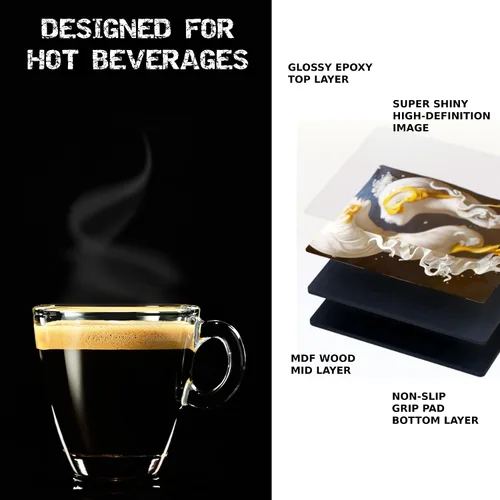 Vista 3 de Posavasos de alta calidad diseñados por IA – ideales para bebidas calientes en mesas de café y comedor – Juego de posavasos divertidos, frescos