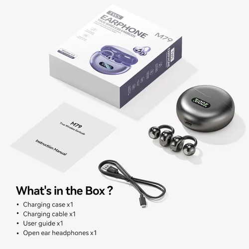 Vista 7 de Auriculares con clip abiertos con Bluetooth 5.4, reproducción de 48 horas, IPX6 impermeable, control táctil, cómodos para entrenamientos y uso Blcak